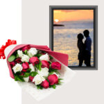 Customized Fram with Red and White Rose Bouquet