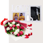 Customized LOVE Frame with Red and White Rose Bouquet