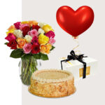 Mix Roses in vase with Butterscotch Combo