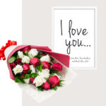 Personalised Fram with Red and White Bouquet