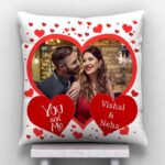 Red and White Rose Bouquet and Customized Pillow 1