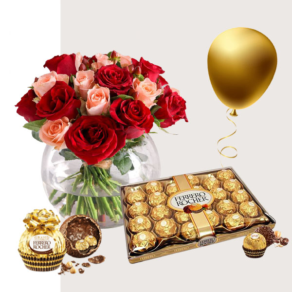 Red Rose Bowl with Chocolate Combo