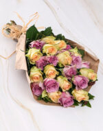 Vintage Mixed Roses in Brown Paper Wrapping
